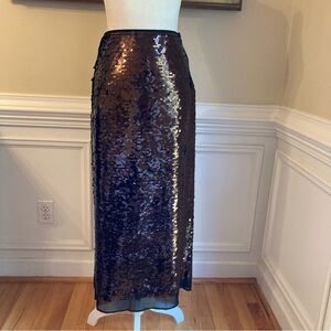 ZARA Dark Brown Sequin Midi Skirt